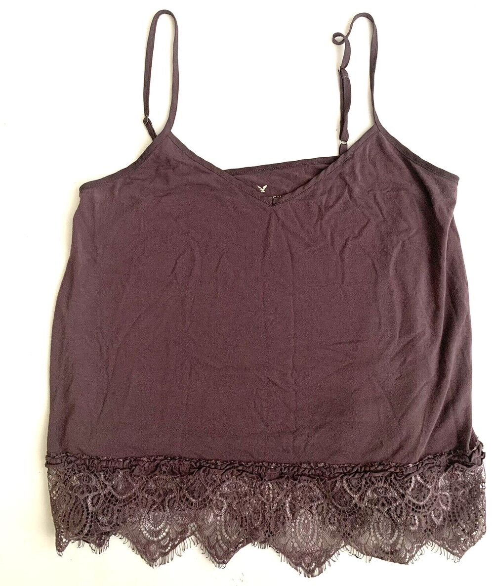 American Eagle Soft & Sexy Tank Cami Size Small Lace Trim Y2K Brown